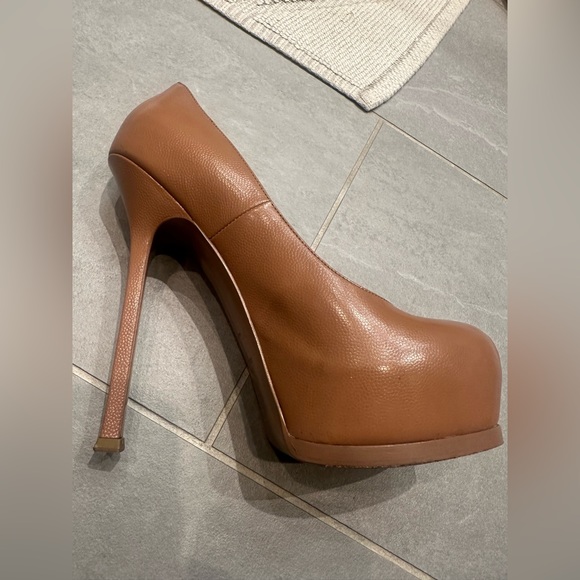 Saint Laurent Brown Leather Tribtoo Platform Pumps - Picture 4 of 8